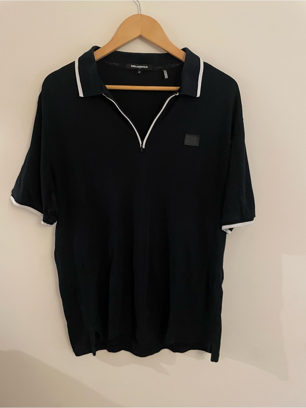 Karl Lagerfeld Zip Black Polo Shirt with White Trim (M)